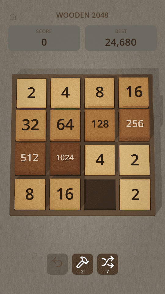 Wooden 2048 running on iPhone